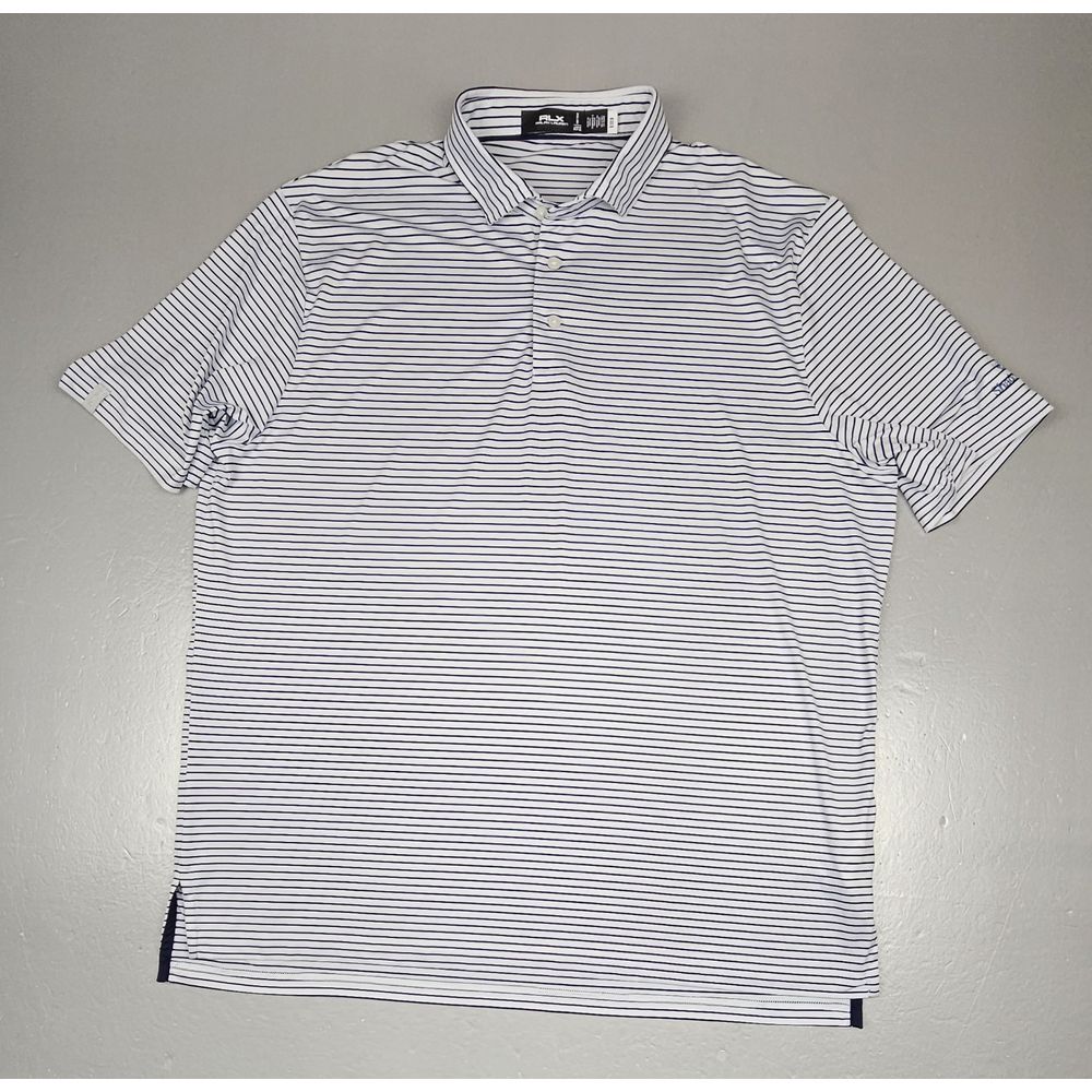 RLX Ralph Lauren Polo Shirt Mens XL. Shadow Glen GC White‎ Black Striped.